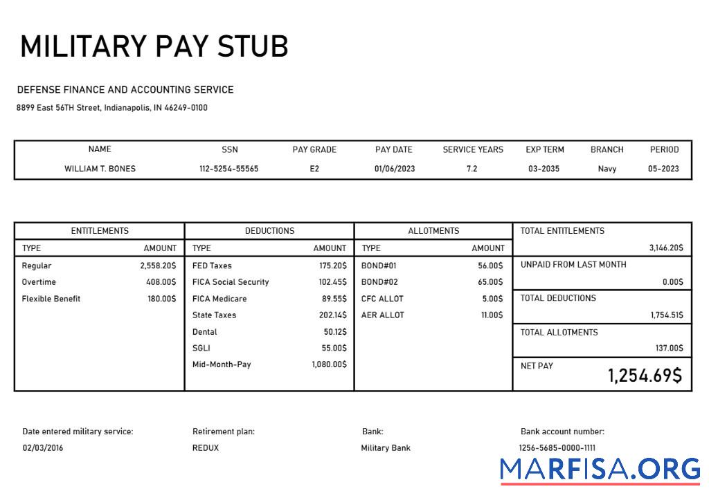Printable Military Pay Stub real example